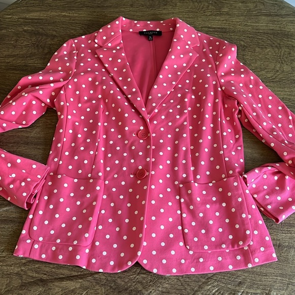 Talbots Pink White Polka Dot Single Breast 2 Button Blazer Size M Petite MP - Picture 13 of 14